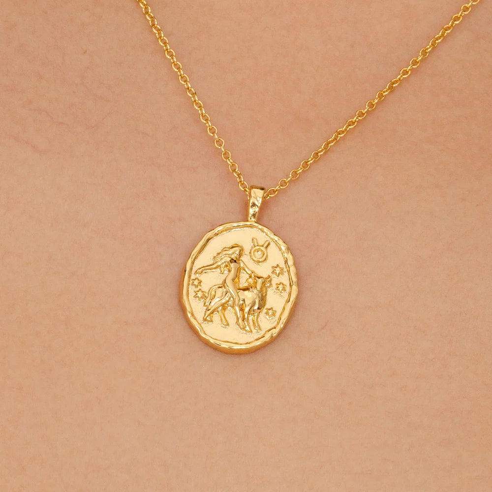 Rani & Co. 18k gold plated Taurus star sign medallion necklace, astrology jewellery gift