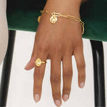Womens jewellery by Rani and Co featuring the Goddess Aphrodite Ring in radiant hammered gold plating