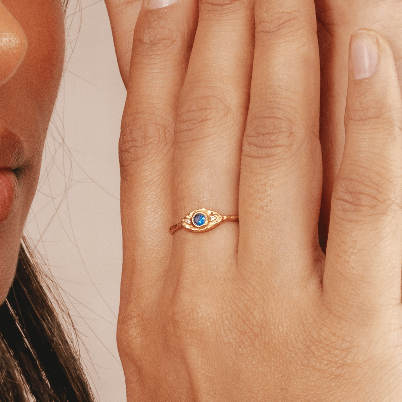 Evil eye ring in 18k molten gold plated by Rani and Co womens jewellery