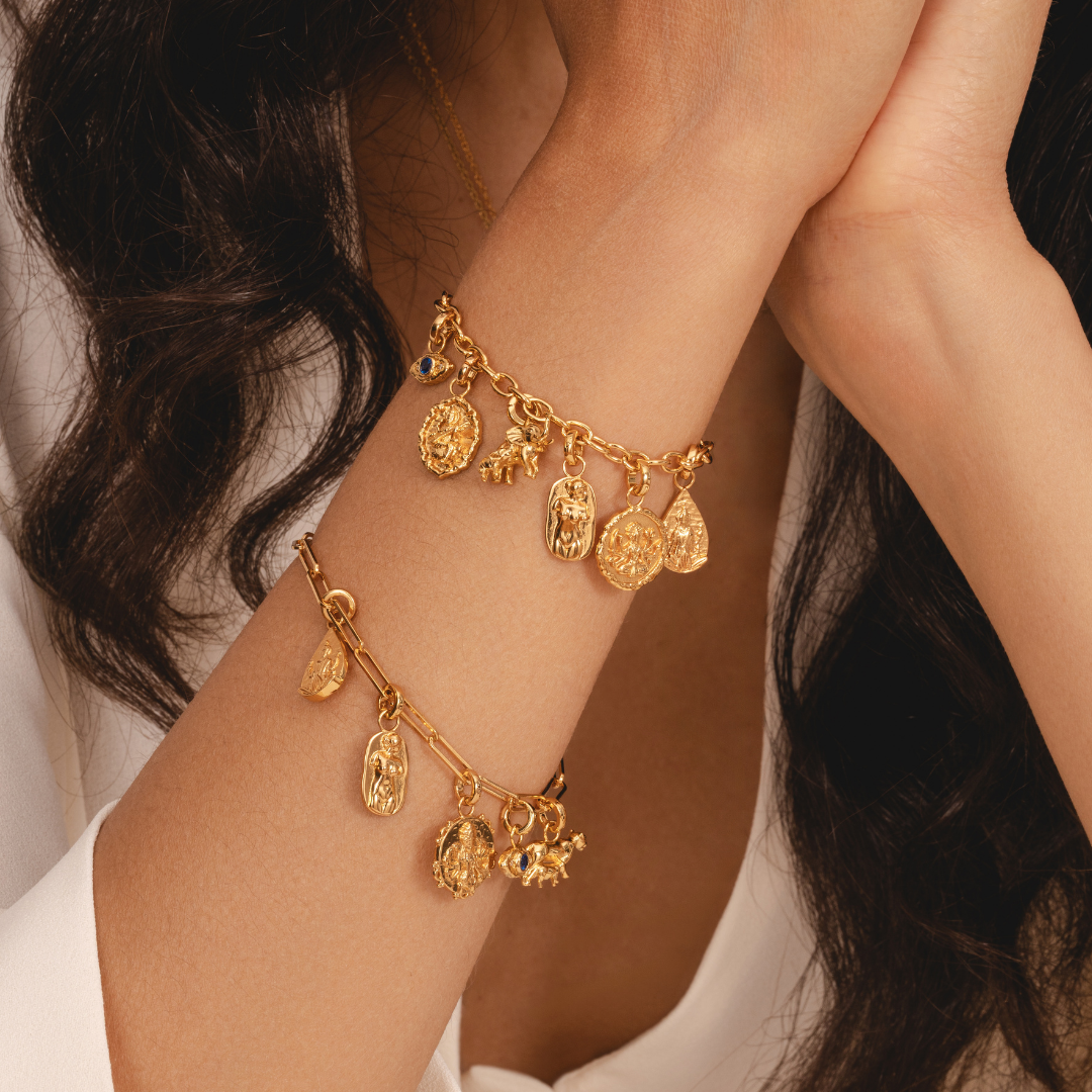 Intricate hindu goddess charm in 18k gold plated finish by Rani and Co womens jewellery
