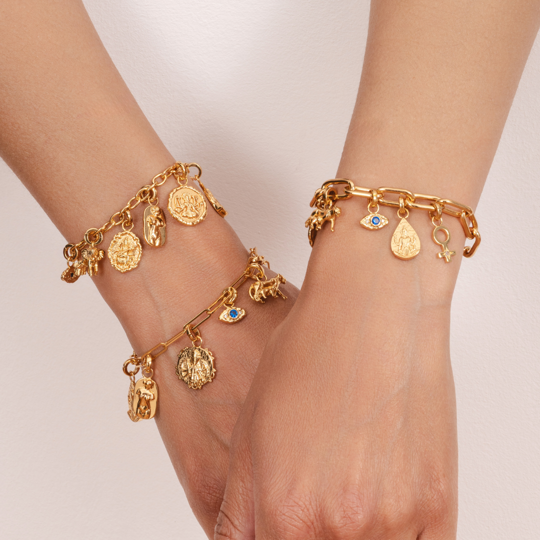 Mini goddess charms in 18k gold plating for charm bracelets by Rani and Co
