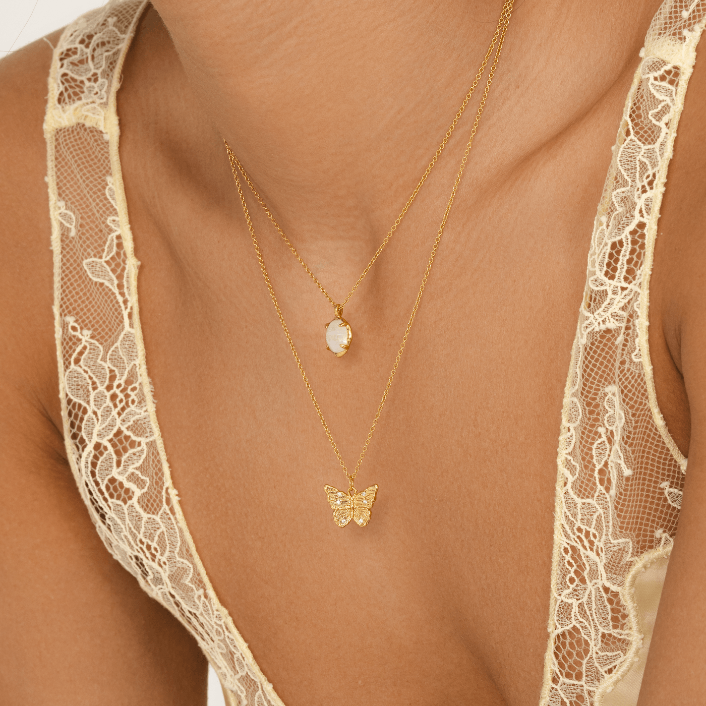 Women's dainty gold butterfly pendant, recycled 18k gold-plated, adjustable 45cm chain necklace