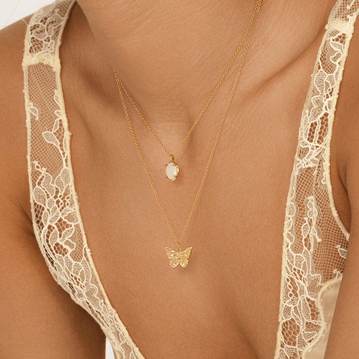 Women's dainty gold butterfly pendant, recycled 18k gold-plated, adjustable 45cm chain necklace