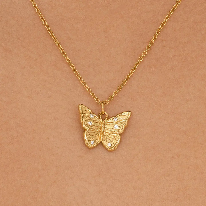 Gold butterfly charm necklace, 12mm pendant, 45cm adjustable chain, hypoallergenic jewellery