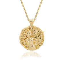 Artemis gold coin pendant necklace inspired by the Greek goddess with organic hammered molten texture by Rani and Co womens jewellery