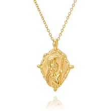 18k plated necklace with Athena pendant a powerful piece of gold jewellery by Rani and Co