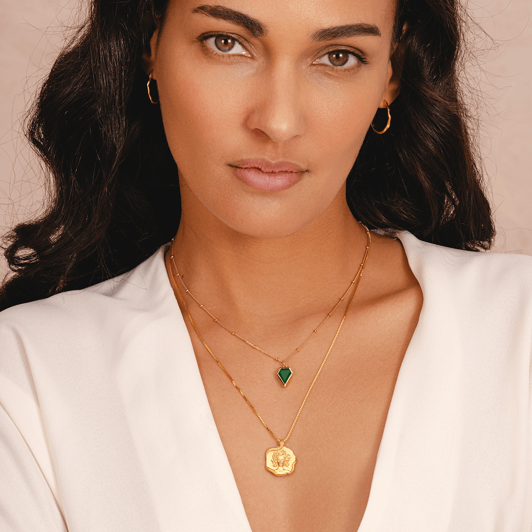 18k gold plated necklace featuring natural green onyx pendant by Rani and Co womens jewellery