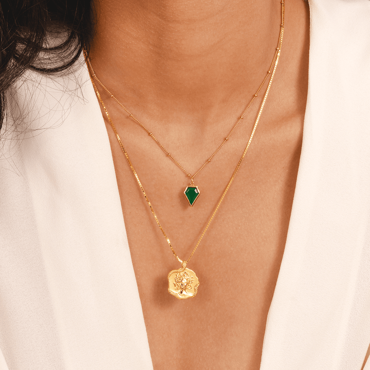 18k gold plated necklace featuring natural green onyx pendant by Rani and Co womens jewellery
