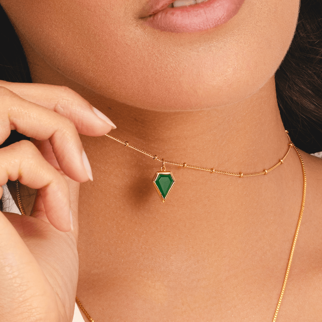 Green onyx kite shaped pendant necklace in 18k gold plated by Rani and Co womens jewellery