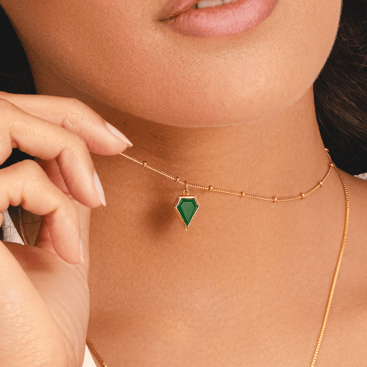Green onyx kite shaped pendant necklace in 18k gold plated by Rani and Co womens jewellery