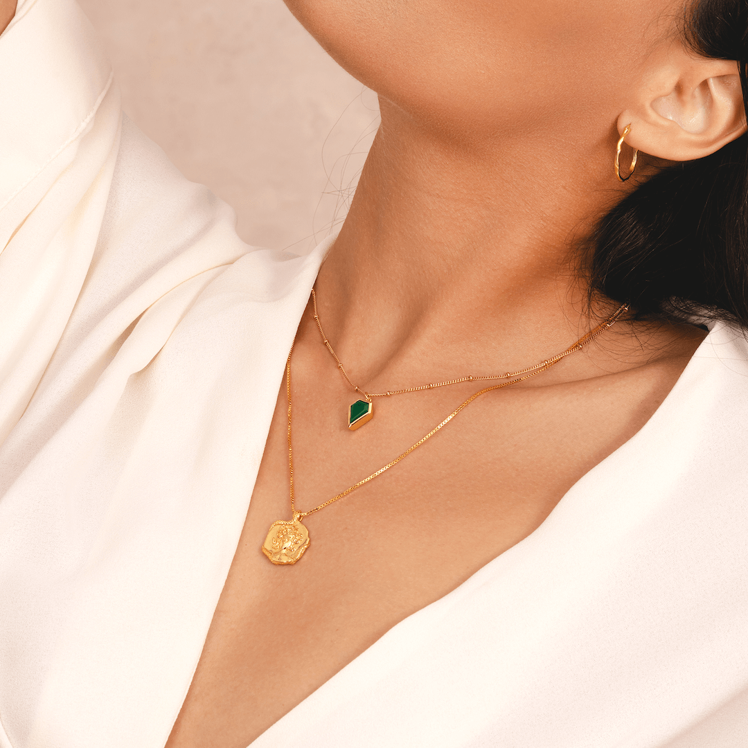 18k gold plated necklace featuring natural green onyx pendant by Rani and Co womens jewellery