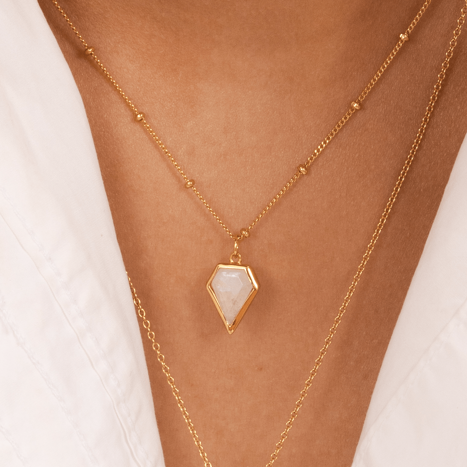 Kite shaped Rainbow moonstone  pendant necklace in 18k gold plated by Rani and Co womens jewellery