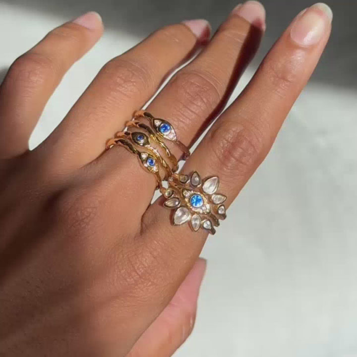 Evil Eye & Lotus Ring Stack Set