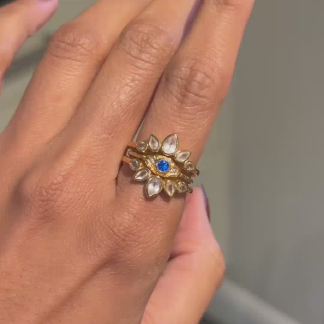 Evil Eye & Lotus Ring Stack Set