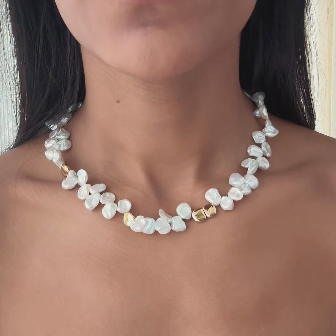 Keshi Pearl Molten Gold Necklace (Sample)