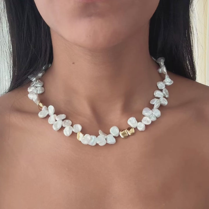 Keshi Pearl Molten Gold Necklace (Sample)