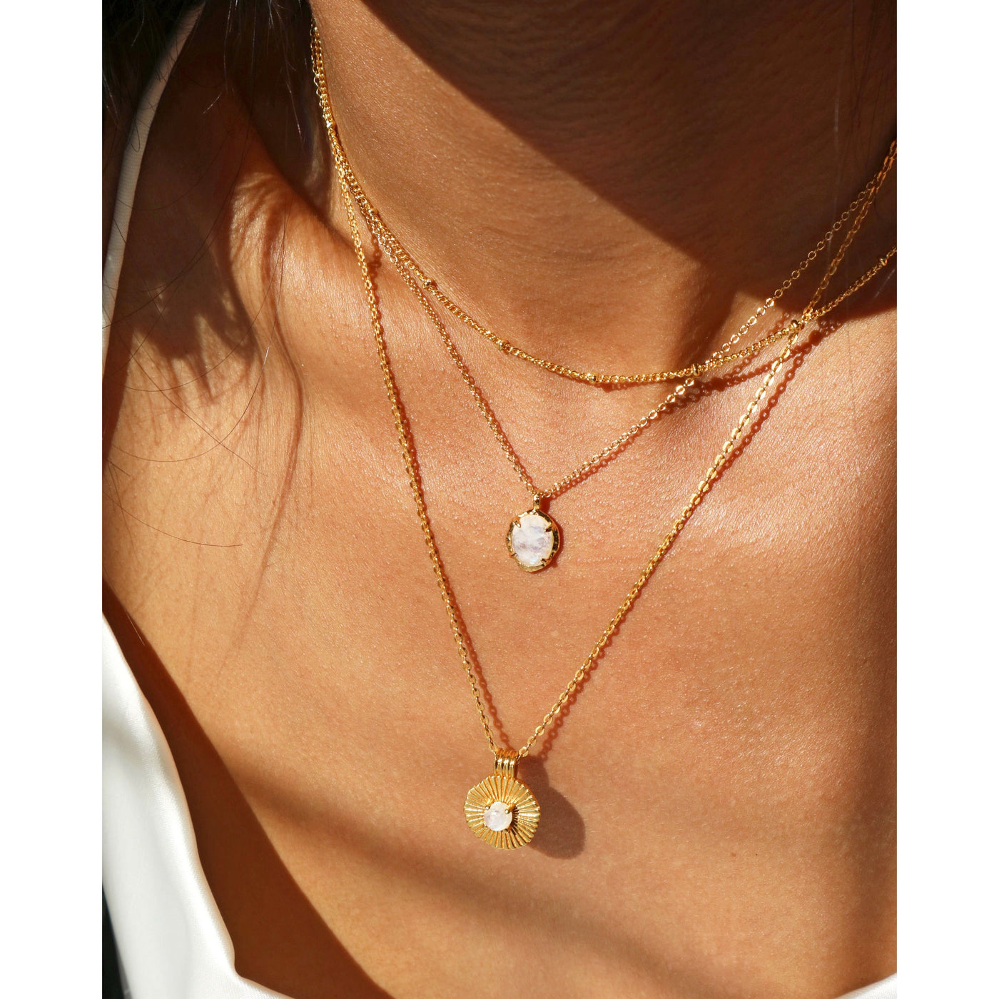 layered gold moonstone necklaces, Rani & Co jewellery for women