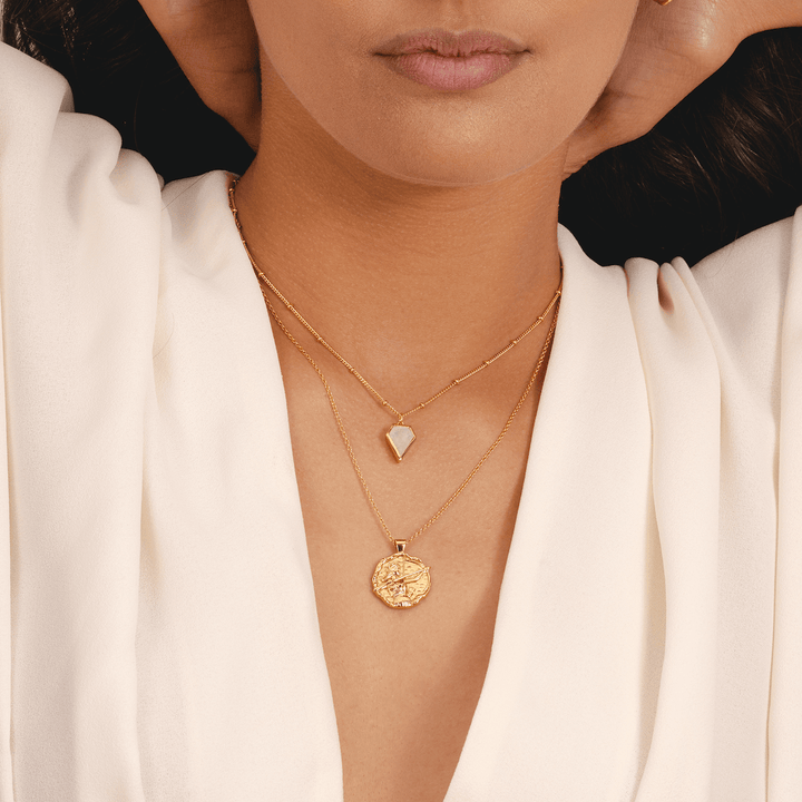 18k gold plated necklace featuring natural rainbow moonstone pendant by Rani and Co womens jewellery