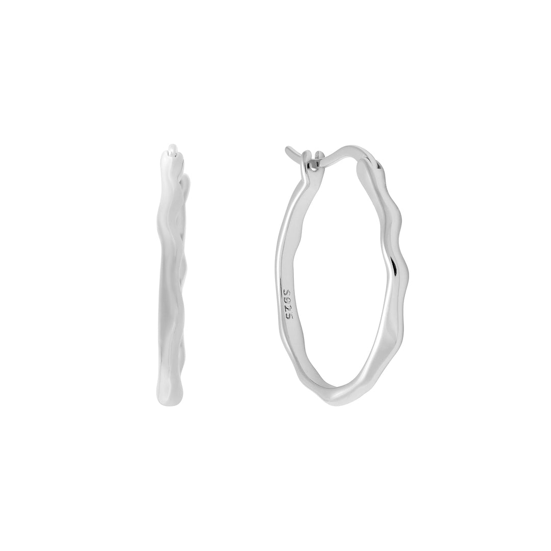 Hoop earrings silver with irregular shape – delicate thin hoops, stylish womens jewellery by Rani and Co