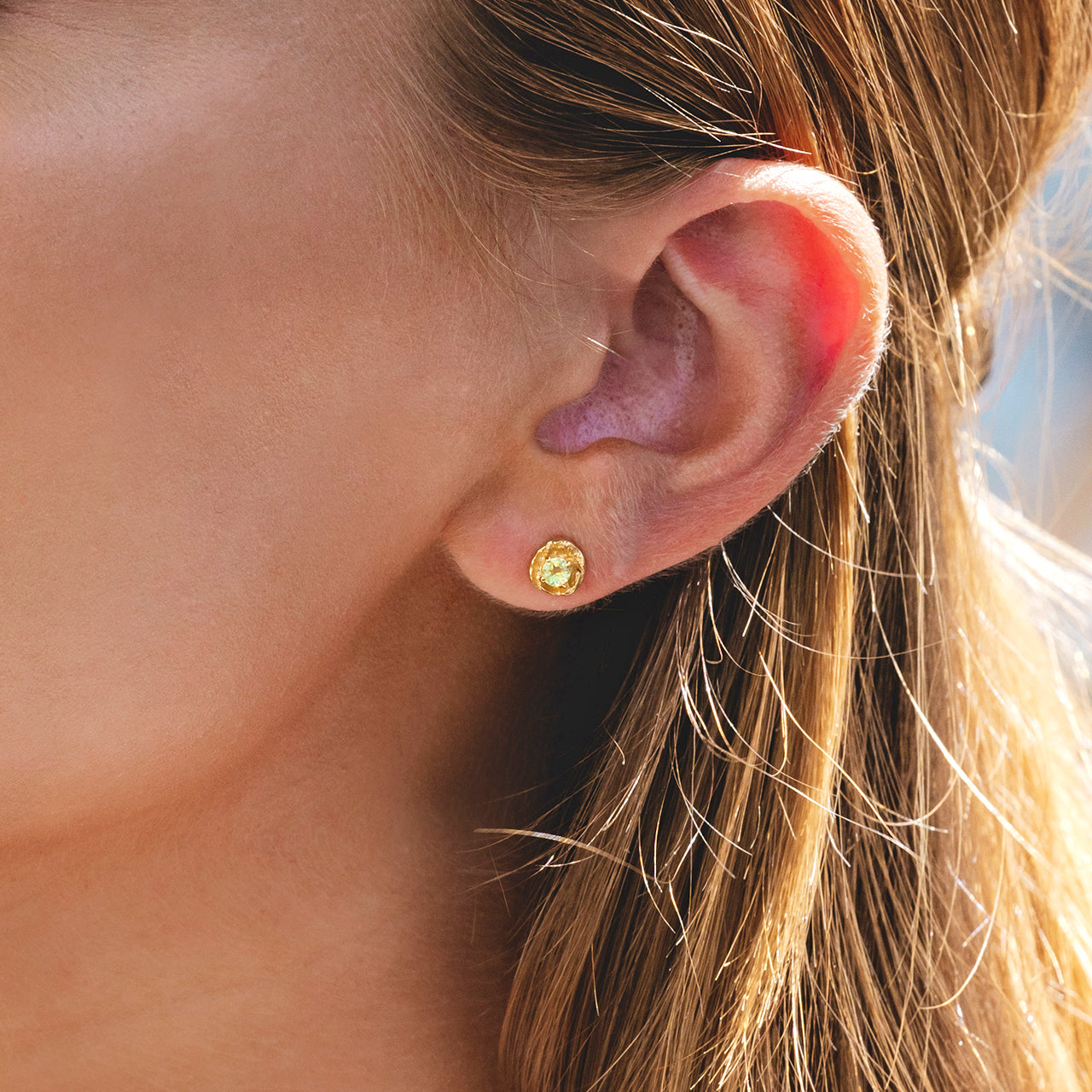August peridot birthstone gold stud earrings, Rani & Co. jewellery