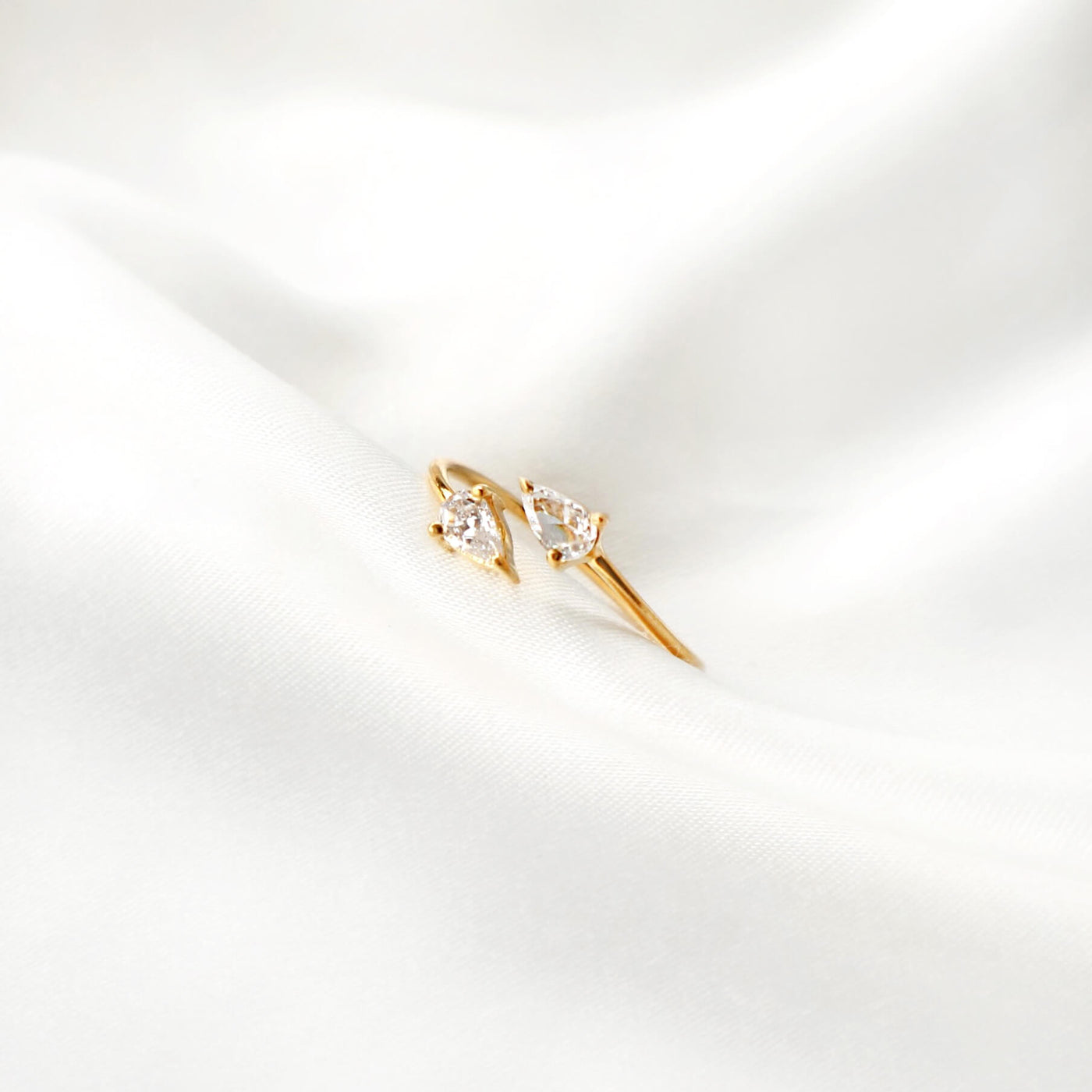 Cubic zirconia teardrop adjustable gold ring, Rani & Co.