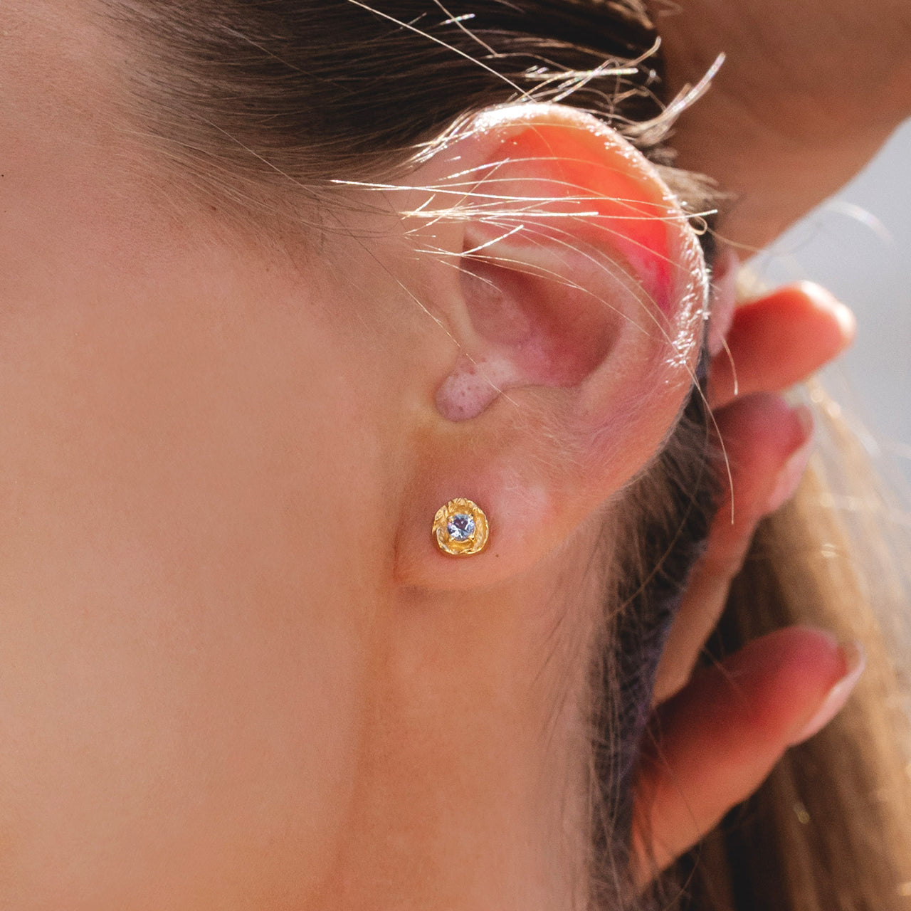 December tanzanite birthstone gold stud earrings, Rani & Co. jewellery