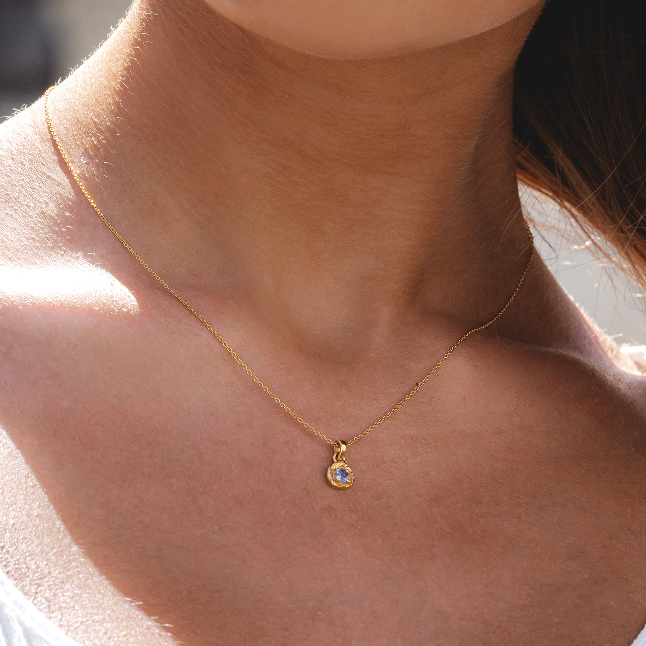 December tanzanite birthstone organic gold pendant necklace, Rani & Co. 