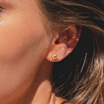 February amethyst birthstone gold stud earrings,Rani & Co.