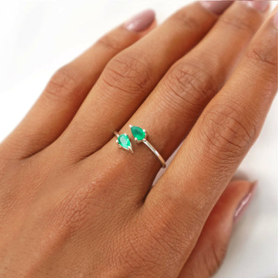 Green Onyx teardrop gemstone adjustable gold ring-Rani & Co. jewellery