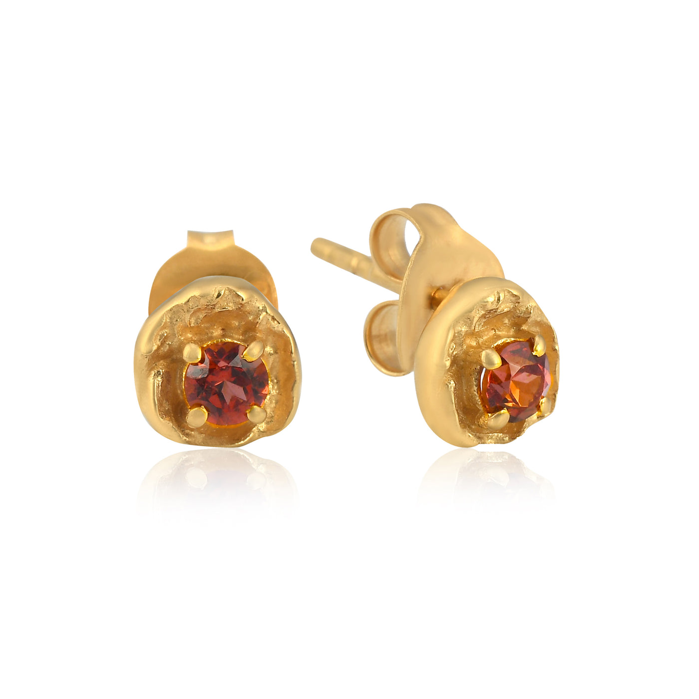 January garnet birthstone organic gold stud earrings, Rani & Co. jewellery