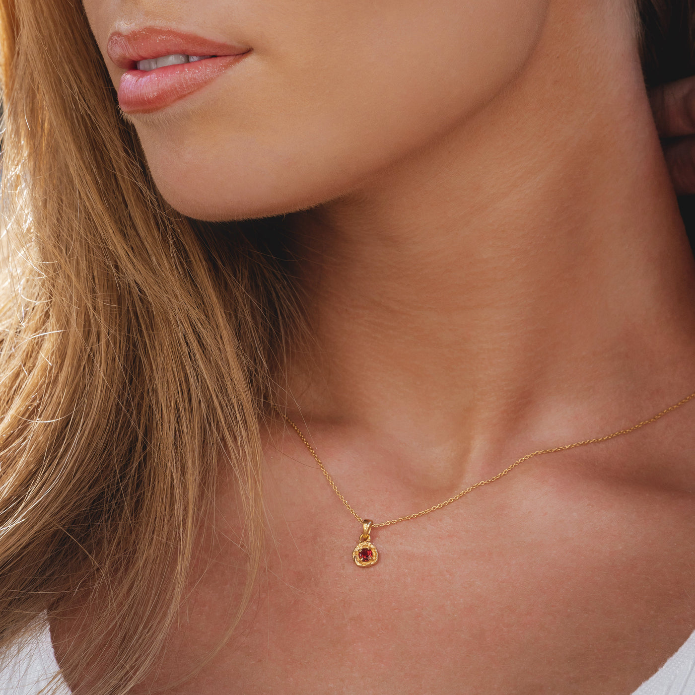January red garnet gold birthstone necklace, Rani & Co. jewellery uk