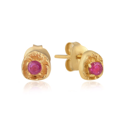 July ruby birthstone organic gold stud earrings, Rani & Co. jewellery