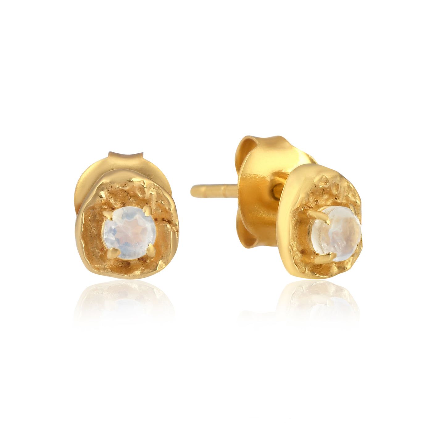 June moonstone birthstone organic gold stud earrings, Rani & Co. jewellery