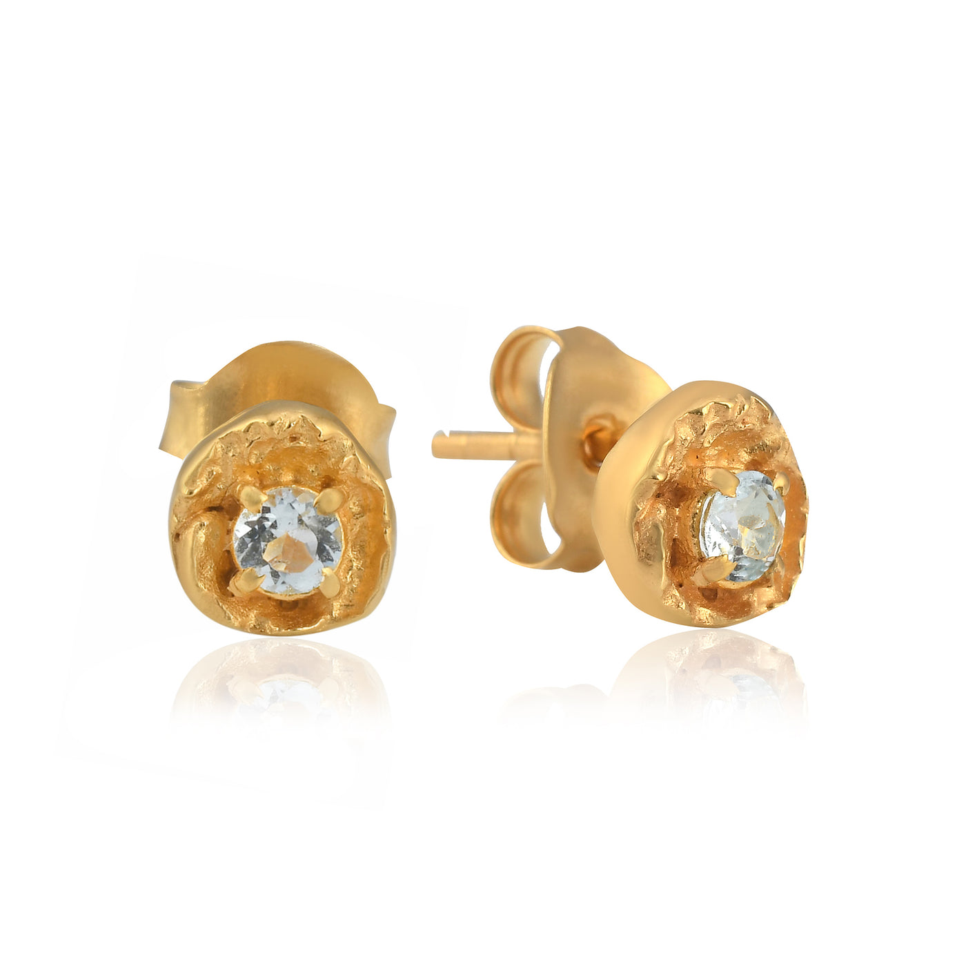 March aquamarine birthstone organic gold stud earrings,Rani & Co.