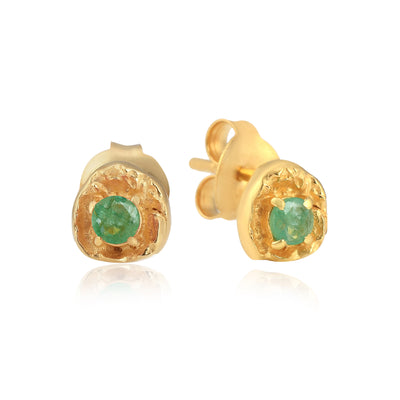 May emerald birthstone organic gold stud earrings, Rani & Co. jewellery