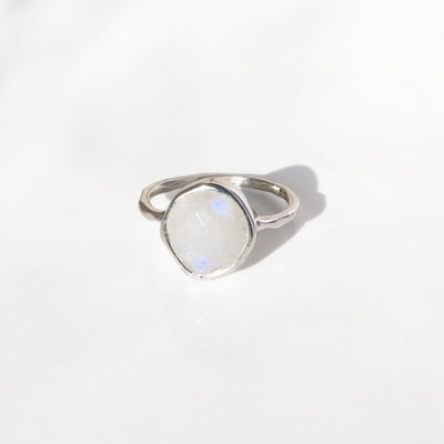 Moonstone gemstone hammered silver ring, Rani & Co. UK