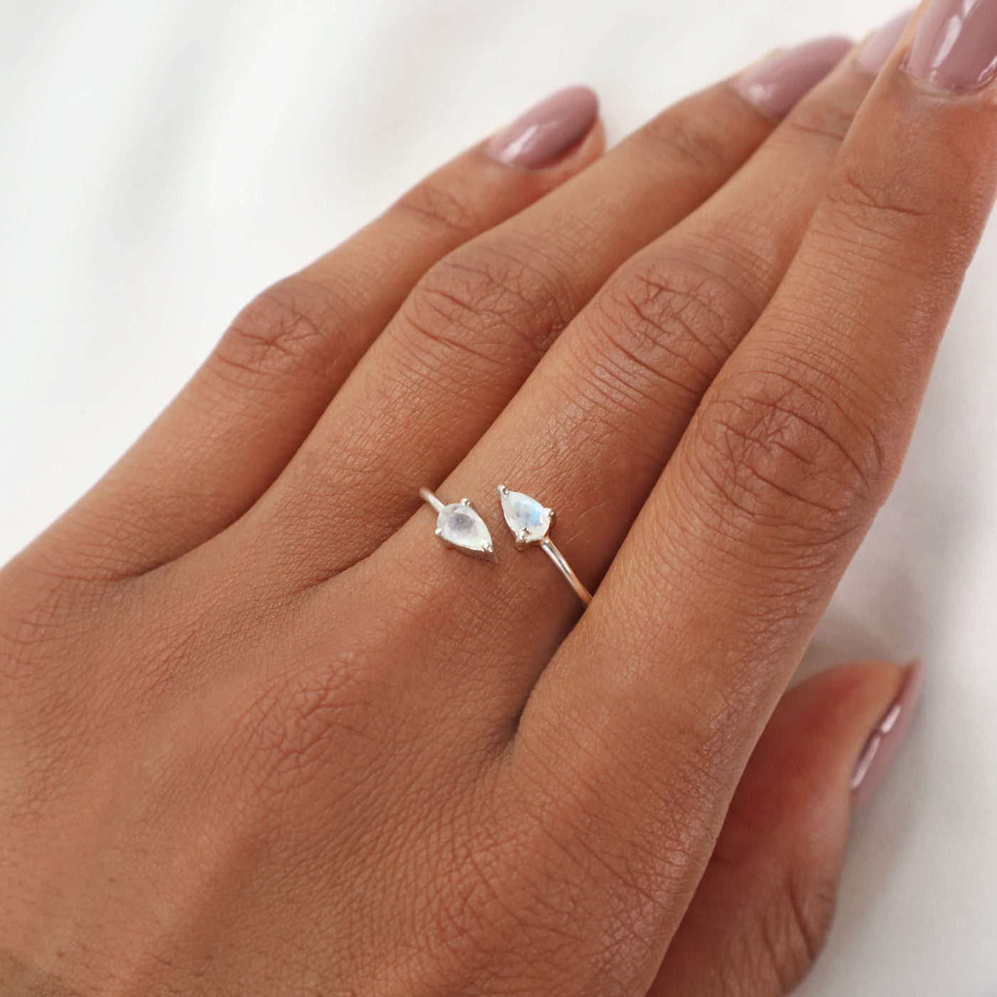 Moonstone gemstone Teardrop adjustable silver ring, Rani & Co.