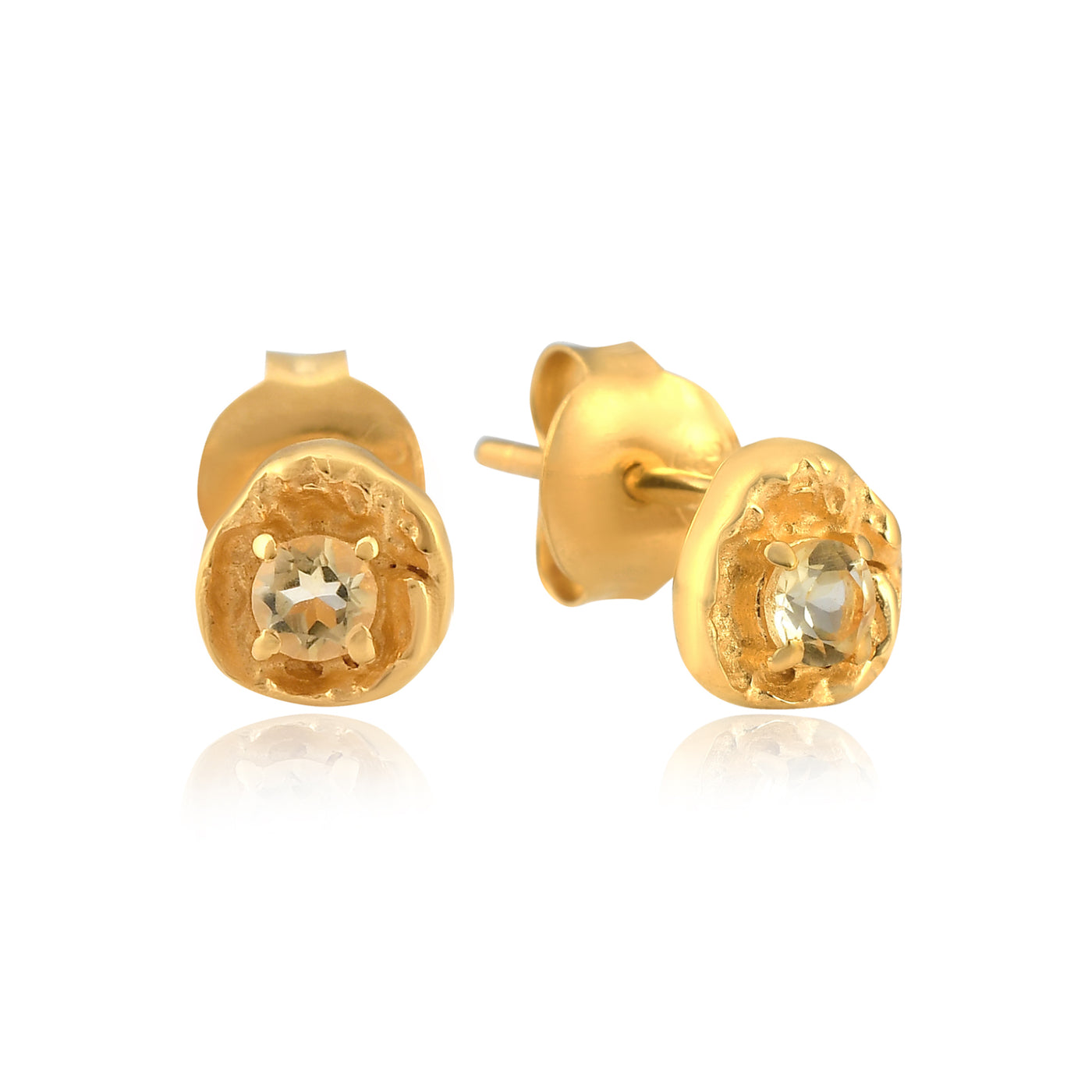 November citrine birthstone organic gold stud earrings, Rani & Co. jewellery uk