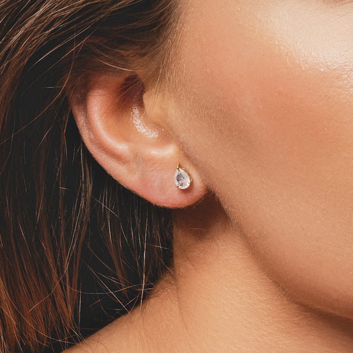 Moonstone Teardrop Stud Earrings (Gold)
