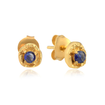 September sapphire birthstone organic gold stud earrings, Rani & Co.