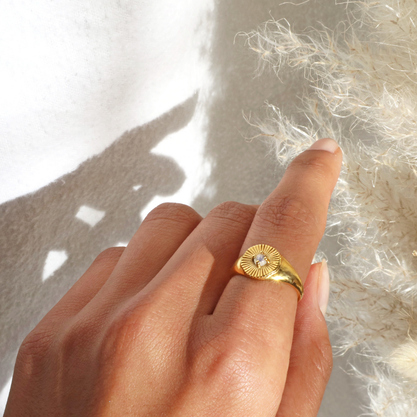 Sunburst Goddess Moonstone Gold Ring Beyonce-Rani & Co. jewellery
