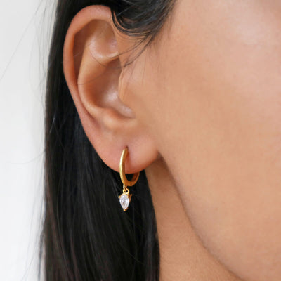 Cubic Zirconia Charm Hoop Earrings (Gold)
