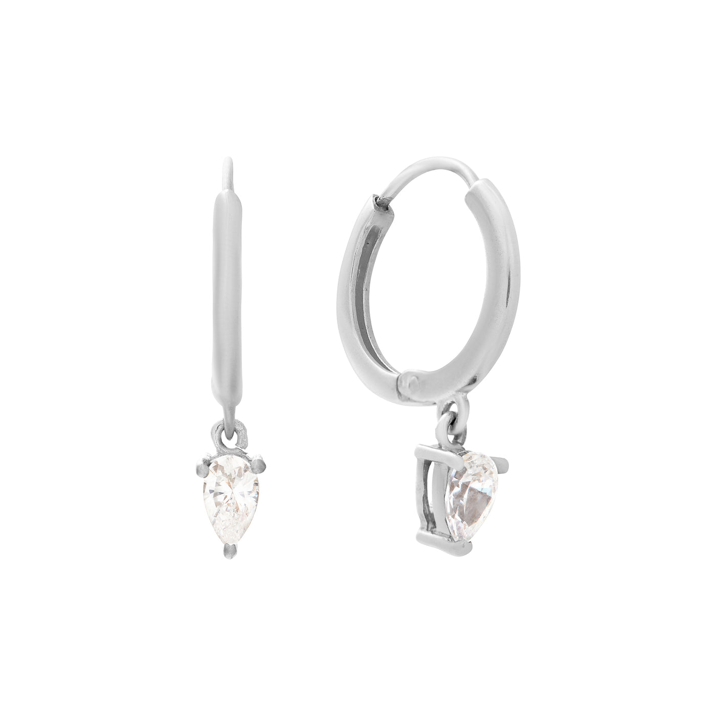 Cubic Zirconia Charm Hoop Earrings (Silver)