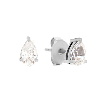 Cubic Zirconia Teardrop Stud Earrings (Silver)
