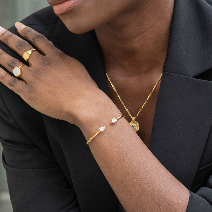 Cubic Zirconia Teardrop Cuff Bangle Bracelet