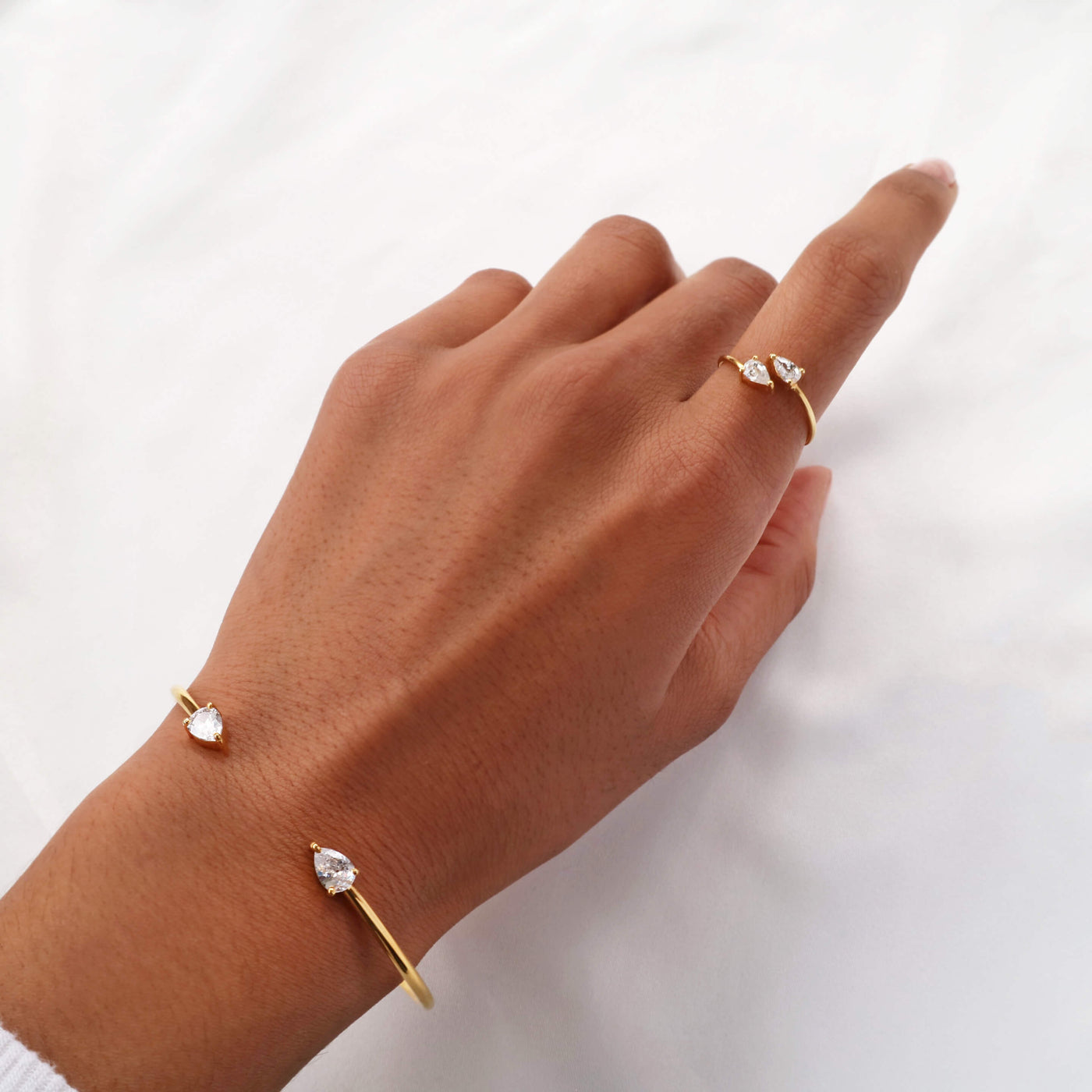 Cubic zirconia adjustable gold cuff bangle bracelet, Rani & Co. jewellery