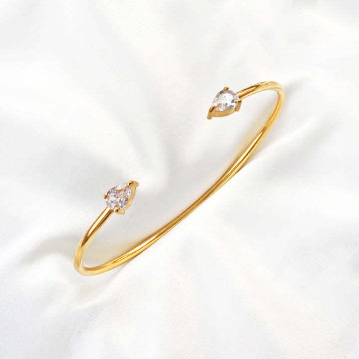 Cubic zirconia gold cuff bangle bracelet, Rani & Co. jewellery