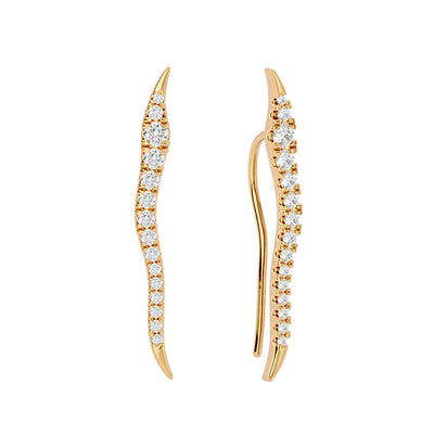 Wave Cubic Zirconia Climber Earrings (Gold) | Rani & Co.