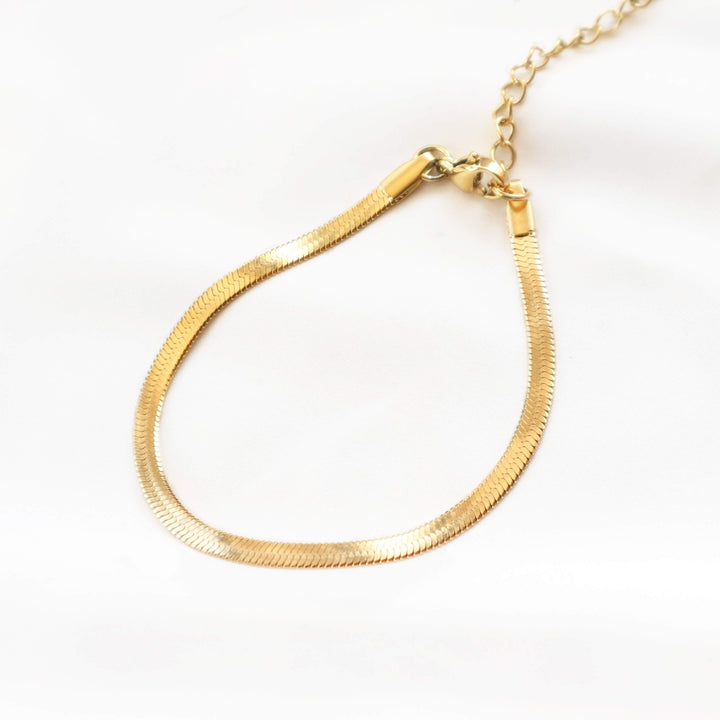 Gold snake chain bracelet 18k gold plated waterproof and water resistant minimal design by Rani and Co womens jewellery