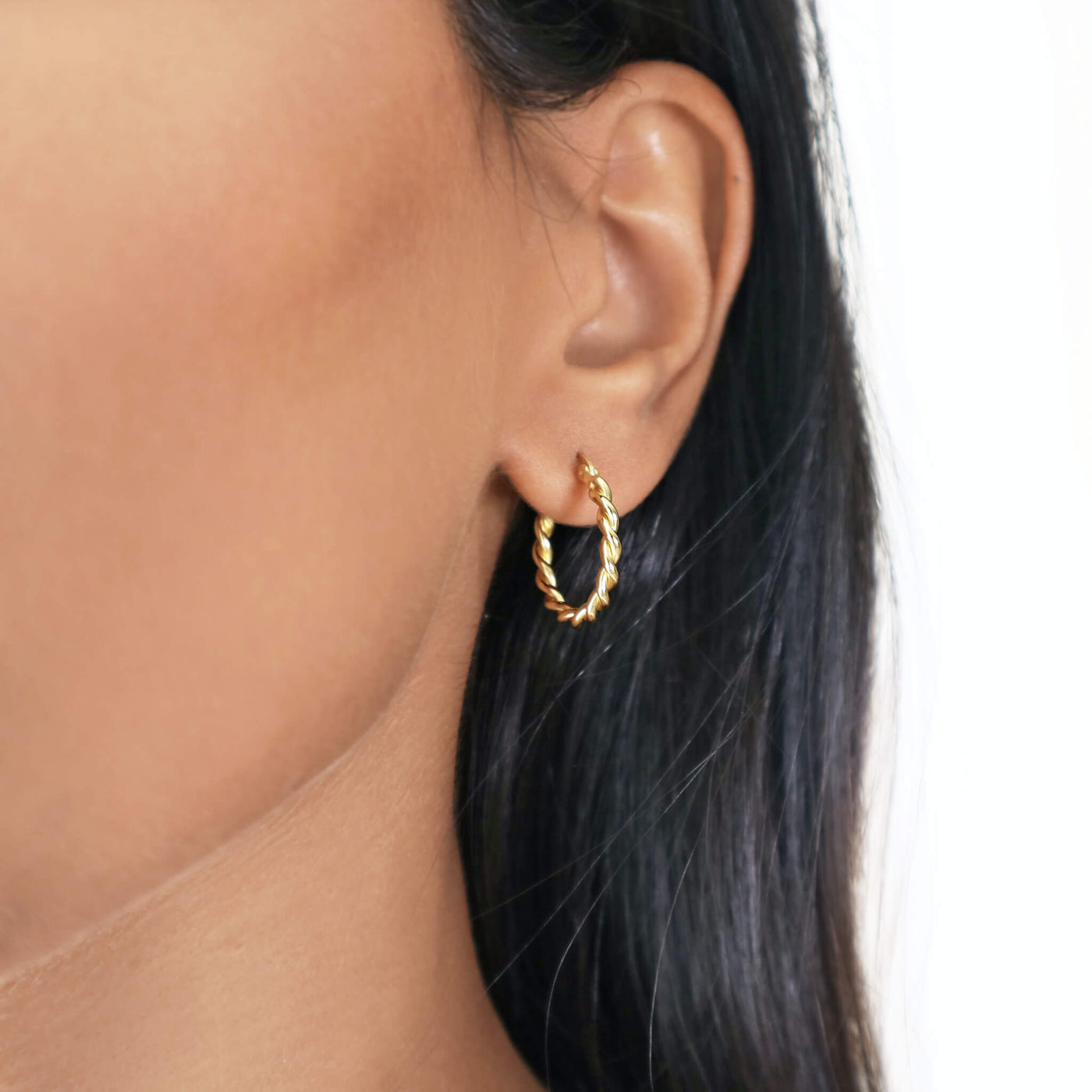 Small gold twist hoop earrings, Rani & Co. jewellery